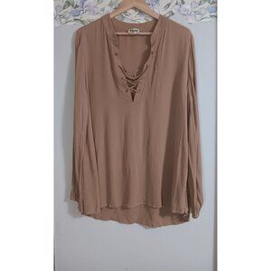 Show Me Your Mumu Large Dune Cloud Brown Thatcher Tie Boho Lagenlook Beach Top